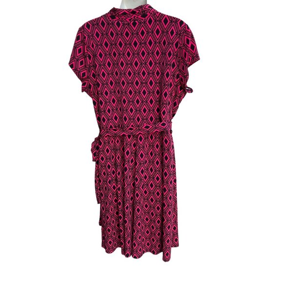 Liz Claiborne Cap Sleeve V-Neck Fit & Flare Wrap Dress Red & Black Size XL - Picture 3 of 9